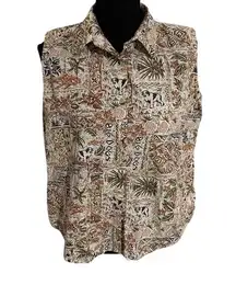 Big Dogs Button Up Vest Sleeveless Hawaiian Floral Collared Shirt