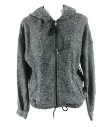 J Brand Womens Jacket Hooded Drawstrings Cinch Waist Zip Pockets Black White M