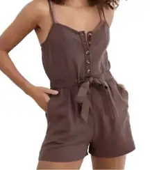 Aerie romper shorts xxl Spaghetti Strap Button Top Brown One Piece linen