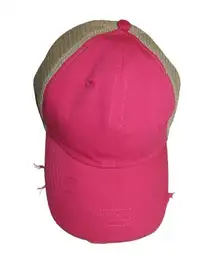 None Hot Pink Washed Distressed Hat Cotton Women Ponytail Baseball Cap Dad Sunhat