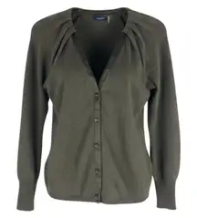 Magaschoni Cashmere Silk Long Sleeve Cardigan Dark Green Size XS