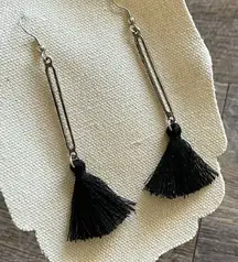 Tassel Earrings Silver Black NEW Handmade USA Boho Light Weight