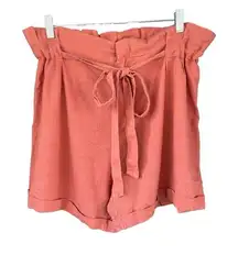 AVA Women's Shorts Paper Bag‎ Waist Cuffed Hem Coral Casual Summer Size S