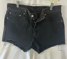 Levi’s 501 black distressed denim button fly denim jeans shorts