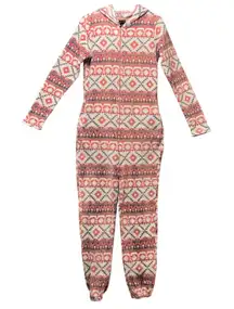 Rue21 Fleece One Piece Pajamas Hooded Aztec Print Jumpsuit Loungewear Size‎ M