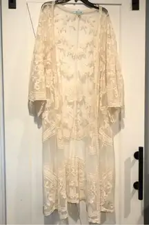 She & Sky cream lace midi long kimono cardigan women’s m/l