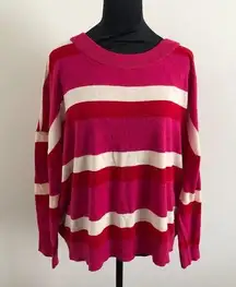 Band of Gypsies Womens Sweater Medium Pink Stripe Dolman Sleeve Oversized NWT