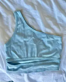 Blue One Shoulder Cut Out Crop Top
