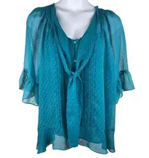 Maggie Barnes Two Piece Sheer Overlay Short Sleeve Teal 3x Top