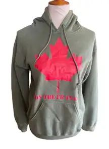 Canada Hoodie “On The Eh Team” Army Green With Red Leaf Gildan Size Small