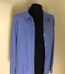 LL Bean Blue and White Striped Button-Up Shirt