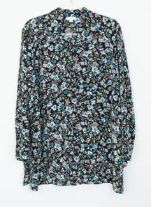 J. Jill Womens Dark Fairy Floral Button Front Layered Tunic Top Size 2X Dainty