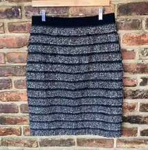 Carlisle Black Multicolor Silk Wool Blend Knee Length Straight Pencil Skirt 8