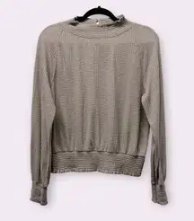 Free People  Boulevard Top Textured Ruffle High Neck Taupe Gray, Size S