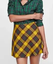NWT Zara Mustard Plaid Mini Skirt Red & Yellow Womens Casual Size XS