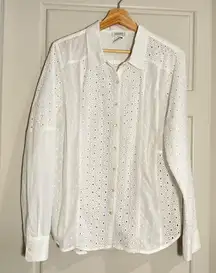 Sundance White Eyelit Long Sleeve Top Size Large