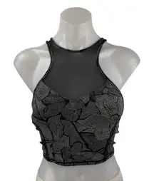 Lululemon Get It Om Black Gray Mesh Geometric Yoga Workout Athletic Crop Top 4