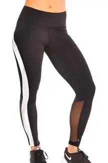 Terez Silver Racer Metallic Athletic Leggings with Mesh Detailing