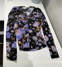 Ulla Johnson Floral Print Ruched Front Long Sleeve Top Womens P