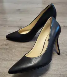Nine West Women's Flax Black Genuine Leather Pumps Pointed Toe Dressy size 7.5