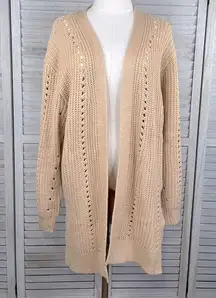 Merokeety  Longline Open Front Cardigan Tan-Large