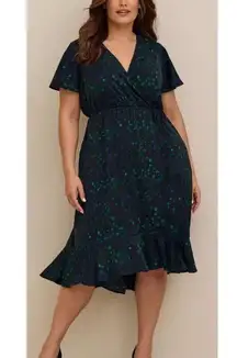 Torrid Midi Studio Crepe de Chine Surplice Dress Size 3X