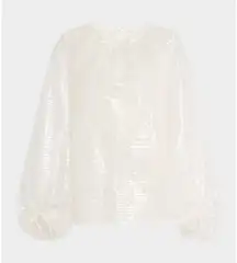 Le Superbe Sparkling Femme Sequin Sheer Blouse Sheer White Womens Size 2