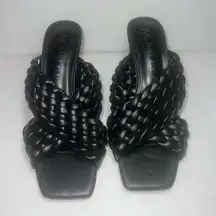 Braided Black Leather Sz 7 Chunky Heel Sandal