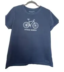 Life is Good Crusher Tee Dark Blue Bicycle Spokes Woman SS Women's Size Large