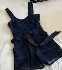 NWOT 7 For All Mankind Dark Blue Denim belted romper  shorts size XS!