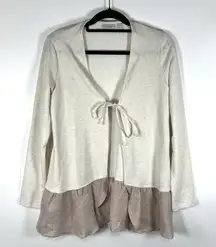 LOGO By Lori Goldstein Cream Tie Front Shrug Womens‎ Size Small Ruffle Hem Boho