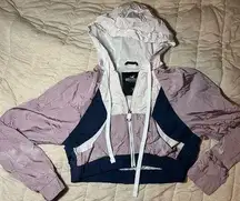 Hollister  Pink & White Cropped Windbreaker Hooded Zip up Jacket