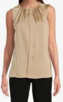 Elementz gold sateen high collar sleeveless blouse size M