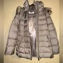 Calvin Klein Taupe Puffer Jacket with Faux Fur