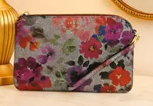 Lodis Floral Print Reptile Embossed Leather RFID Wristlet Clutch NWOT Multicolor