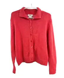 Talbots L salmon pink button up collared cardigan sweater cotton casual work