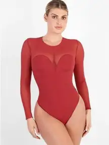 The Shapewear Bodysuit Sheer Mesh Long Sleeve Thong