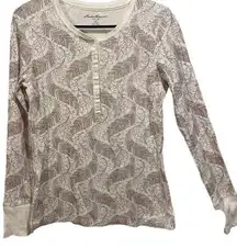 Eddie Bauer Purple Gold Feather Long Sleeve Outdoor Cotton Base Layer Button Top