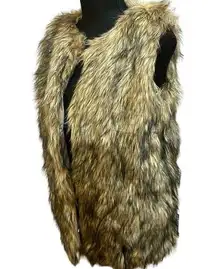 Merona Tan/Cream/Gray Faux Fur Fully Lined Open Front Vest- SZ. Small Warm  Cozy