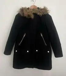 J Crew Cocoon Coat Italian Stadium Cloth Nello Gori Hooded Wool Black Heavy 2