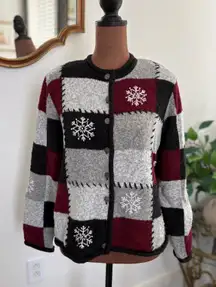 Vintage Breckenridge Petite‎ Snowflake Patchwork Christmas Cardigan Sweater