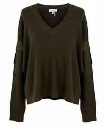Parker Cargo Pocket V-Neck Sweater Olive Green Size Large