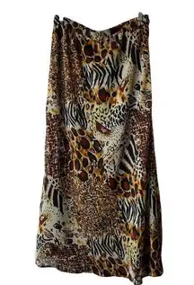 EY Signiature Casual Midi Animal Big Cat Print Skirt Women's XL Lined