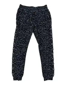 The Kooples  x Sport - Pierced Side Leopard Print Jogger Pants in Gray & Black