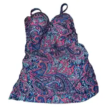 NWT Profile by  Ruched Paisley Swim Dress Swimsuit  Adjustable Straps 16W