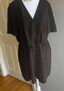 Black Pom Pom Romper V-Neck Short Sleeve Summer Casual Party Jumpsuit Size 1X