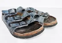 Birkenstock  Papillo Florida Damask Blue 3 Strap Denim Jeans Sandals Size 5