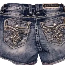 Rock Revival Peacoat distressed denim with embroidered detailing size 26