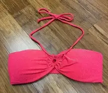 White Fox Swim Halter Bandeau Bikini Top Ruched Front Red Sparkle Lurex Small‎