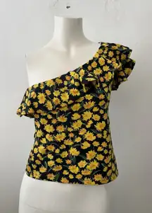 Anthropologie Maeve Top Sunflower S Ruffle One Shoulder Bohemian Hippie 70s New